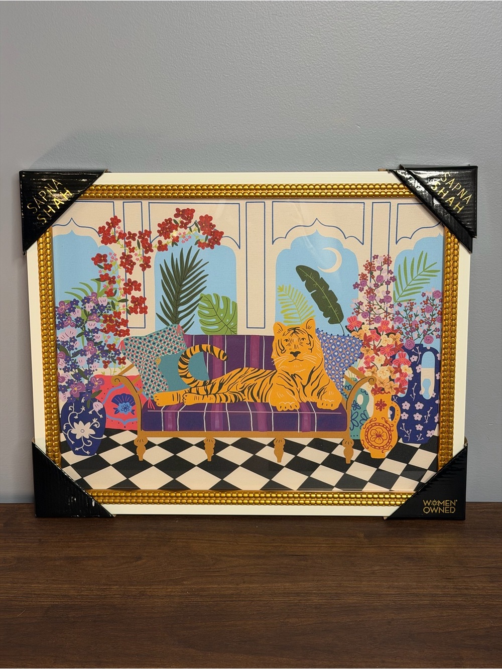 Fabulous Sapna Shah framed tiger artwork – 20” x 16”